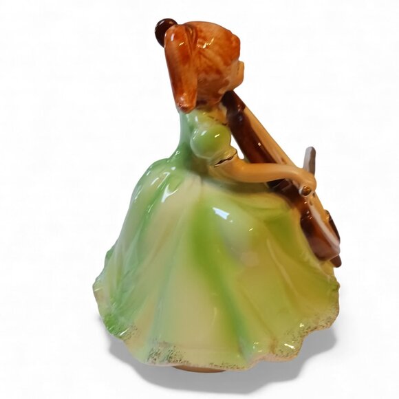 Vintage 1970s Porcelain Music Box Figurine Girl with Double Bass | Made in Japan - Picture 5 of 11